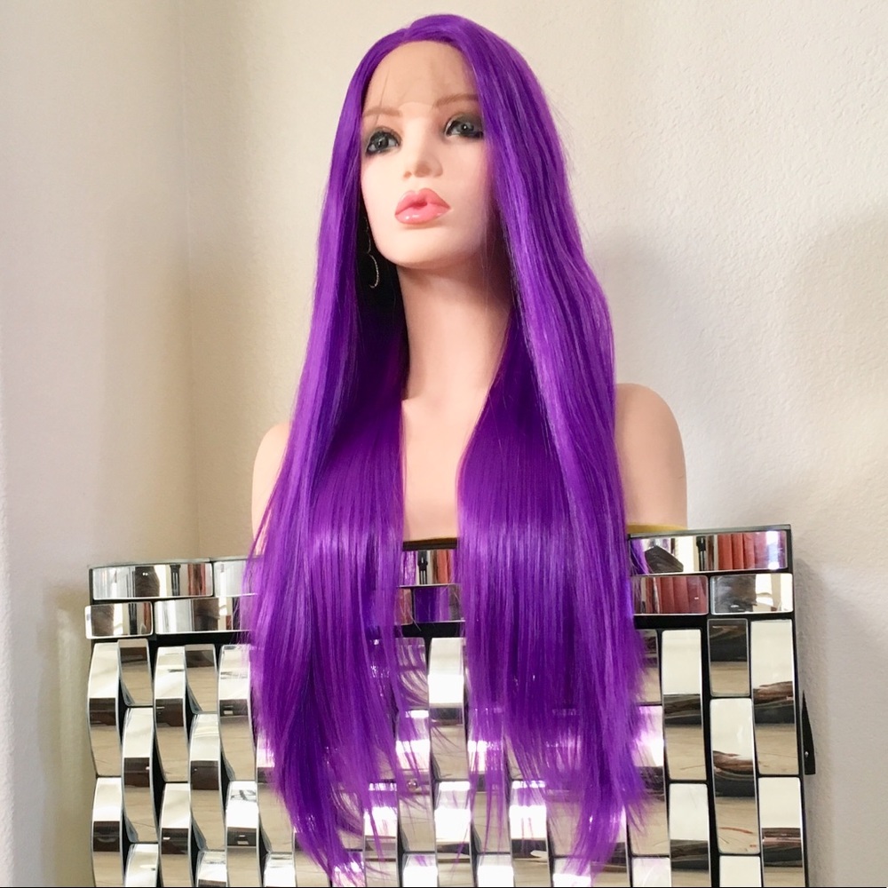Purple wig Swiss lace straight 26” Long heat ok - Picture 2 of 6